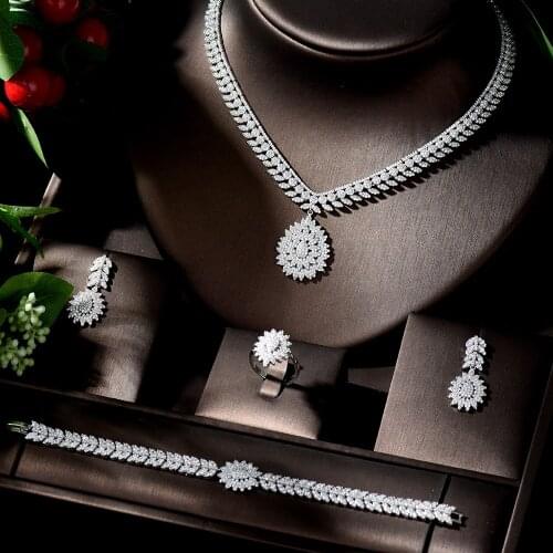 HIBRIDE Fashion Cubic Zircon Wedding Jewelry Set For Women Hot Selling Dress Accessories Crystal 4pcs Sets Jewelry Bijoux N-1331