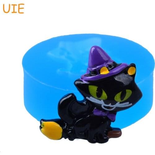 JYL233U 26.3mm Halloween Cat with Hat Mould - Hallowmas Animal Silicone Push Mold Sugarcraft Fondant, Cookie, Chocolate, Resin