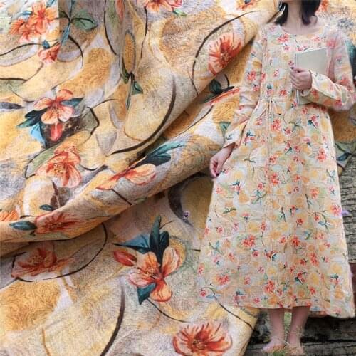 Classical Natural Pure 100% ramie Linen cloth Printed fabric for dresses robe Summer thin tissu diy handmade Sewing DIY