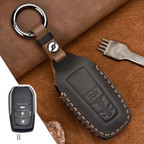 Leather Car Key Case Cover For Toyota Chr C-hr Land Cruiser 200 Avensis Auris Corolla Smart Shell Accessories Keychain Ring