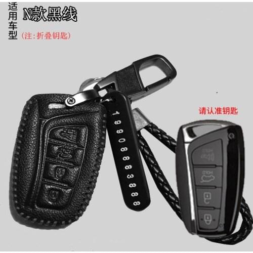 Leather Keychain 4 Button Smart Remote Control Fobs Protector For Hyundai Azera Equus Genesis 2015 2016 Covers Key Case