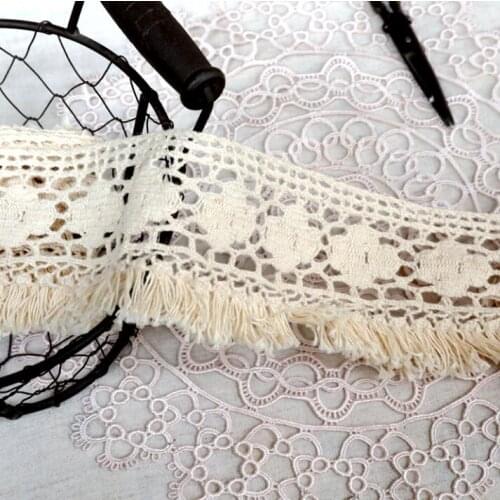 2018 Hot Sale 3 Meters Cotton Beige Tassel Lace Dangling Fringe Lace Trims For DIY Sewing Craft 5.5cm Width