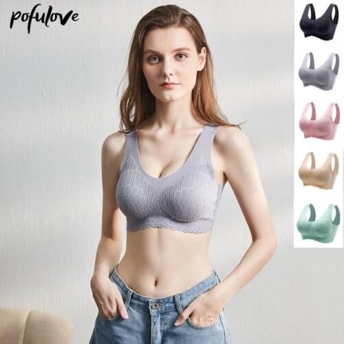 Latex Seamless Bras for Women Underwear Push Up Bra with Pad Pink Sports Vest Bralette Sleep Tops Sexy Lace Brassiere