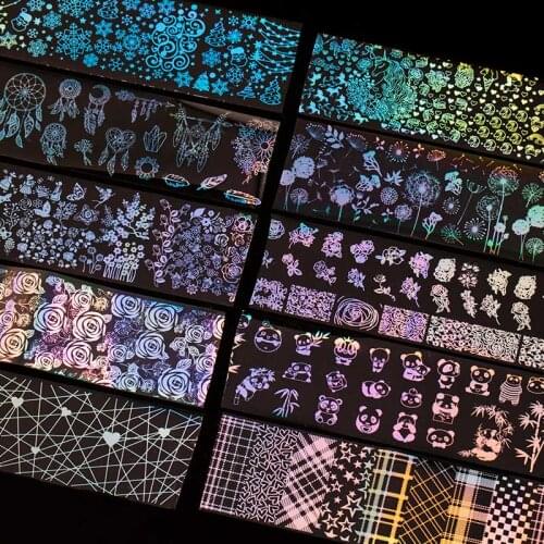 Laser Nail Foils Mixed Designs Nail Art Water Transfer Stickers Holographic Paper Decals Manicure Nail Decor