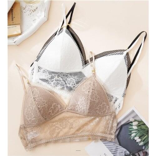 Summer Thin Ladies French Underwear Bra Fashion Sexy Lace Underwear Gathered Without Steel Ring Bra