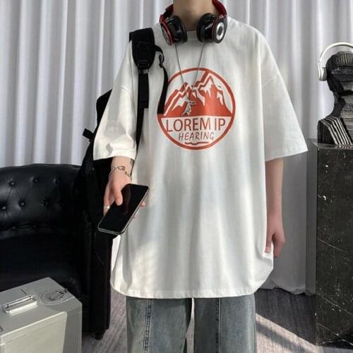 Large Size Summer Fashion Mens Loose Short-sleeved Korean Style Trendy Clothing Sports T-shirt Neck Cotton -40