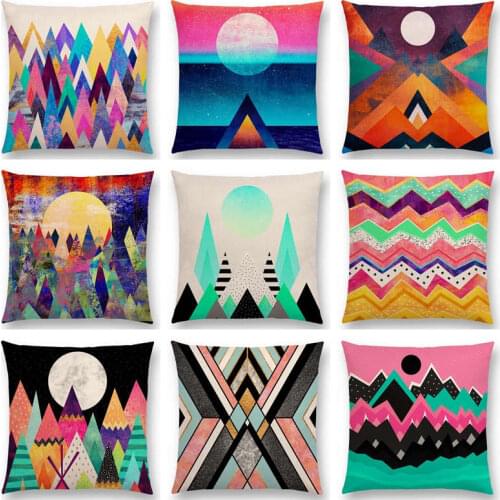 Hot Sale Colorful Geometric Pattern Mountain Sun Rainbow Diamond Gorgeous Triangles Peaks Color Party Cushion Sofa Throw Pillow