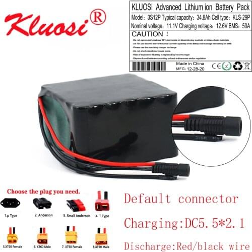 KLUOSI 12V 34.8Ah 35Ah 3S12P High-power 12.6V Lithium Battery Pack for Inverter Solar Sightseeing Car Childrens Car with 50A BMS