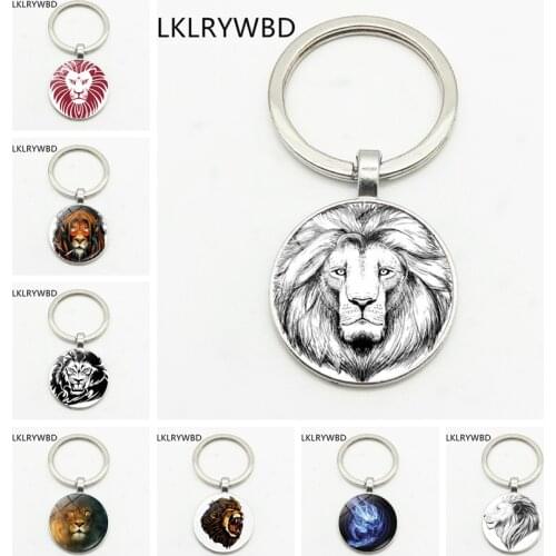 LKLRYWBD / Personality Domineering Jungle King Lion Fashion Key Chain Key Ring Jewelry Pendant Convex Glass Key Ring