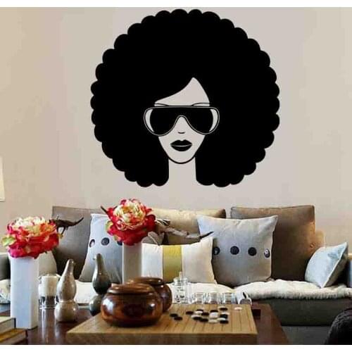 Fashion Afro Girls Wall Sticker Beautiful Lady With Sunglass Vinyl Wall Decals Removable Beauty Salon Interior Decoration AJ680