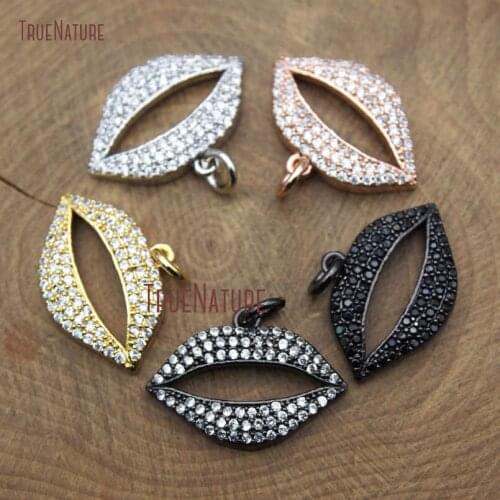 Fashionable Jewelry Accessory Zirconia Beads Pave Micro Hand Making Lips Boho Copper Necklace Pendant 21*15 mm PM9534
