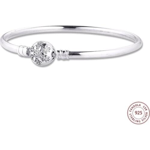 Moments Bangles 925 Sterling Silver Unique Snowflake Clasp Bracelets Bangles for Women Fits DIY Charms Bead Jewelry Making