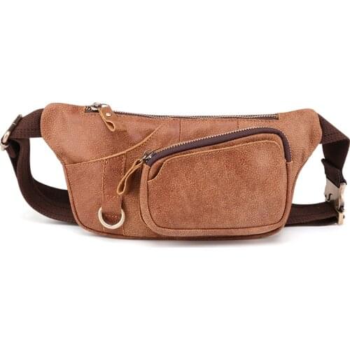 Mens Multifunctional Outdoor Waist Chest Bag Genuine Leather Mens Bag Small Shoulder Sports Bags Matte Leather