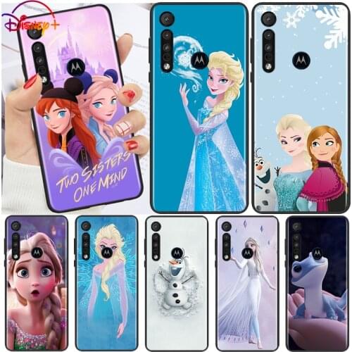 Frozen Elsa Anna For Motorola G9 G8 G Edge One E7 E6 Power Lite Marco Hyper Fusion Plus Play Black Soft Phone Case TPU