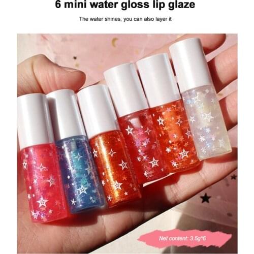 6 Colors Lip Gloss Set Glitter Lip Glaze Plump Lip Oil Lip Plumper Lip Balm Liquid Lipstick Waterproof Moisturize Lasting TSLM1