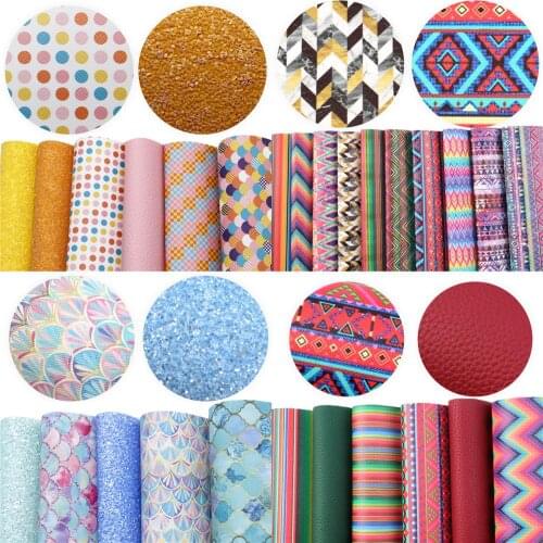 Geometric Assorted Faux Synthetic Leather Sheet Fabric Set 20*33cm for Book Cover Bows DIY Handmade Material,1Yc20885