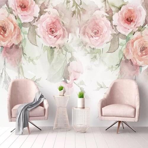 Custom Photo Wall Paper Rose Flowers Hand Painted Watercolor 3D Murals Wallpaper For Living Room Bedroom Wall Painting Modern 3D
