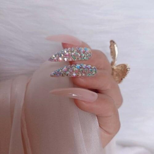 Extra long pointed oval fake nails slim art salon nail crystal diamond nail complexion
