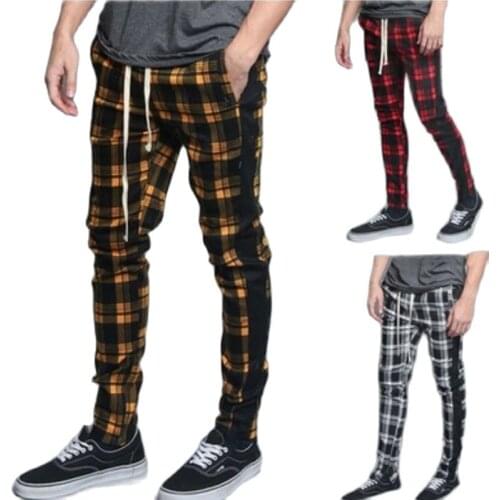 2021 new casual fashion sports pants Streetwear 3D Yellow Plaid Pants color slimming small leg pants Size 3XL