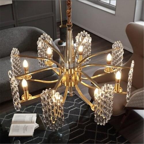 New LED post-modern light luxury full copper American simple living room crystal lamp restaurant Nordic creative chandelier