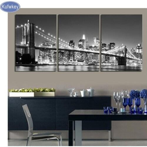 New York Brooklyn Bridge embroidery diamond painting Cross Stitch full square crystal Rhinestone mosaic decoration 3pcs
