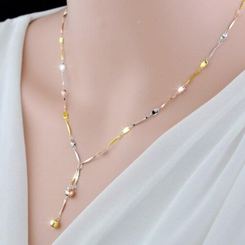 Real S925 Sterling Silver Necklace Fashion Womens Three-color New Style