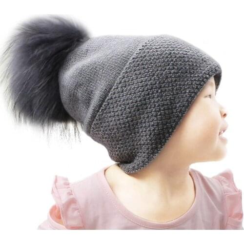 Casual Infants Baby Boys Girls Winter Warm Hat Caps With Real Fur pompom Kids Childen Wool Thick Knitted Skullies Beanie Hats