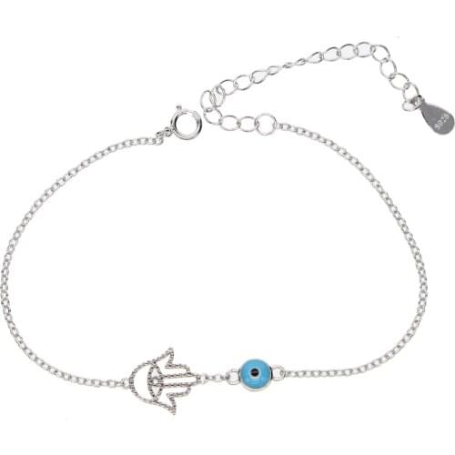 Luxury Brand Women hamsa enamel Bracelet real 925 sterling Silver eye Style Charm Bracelet for Women Bracelets & Bangles Jewelry