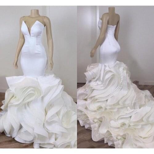 Cascading Ruffles Organza Mermaid Wedding Dresses Sexy Backless Sweetheart Long Train Bridal Wedding Gowns Custom Made 2020