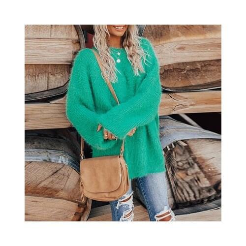 Autumn And Winter Fashion New Womens Solid Color Sweater European And American Round Neck Long Sleeve Casual Loose Lady Top