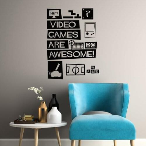 Video Games Vinyl Wall Decal Gamer Room Wall Decals Playroom Quote Home Bedroom Art Stickers Mural Boys Room Decor C140