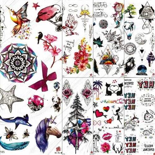 GoldOcean Waterproof Fake Temporary Tattoos For Kids Small Cute Tatoo Cartoon Pin Tree Unicorn Water Transfer Tatoo Children