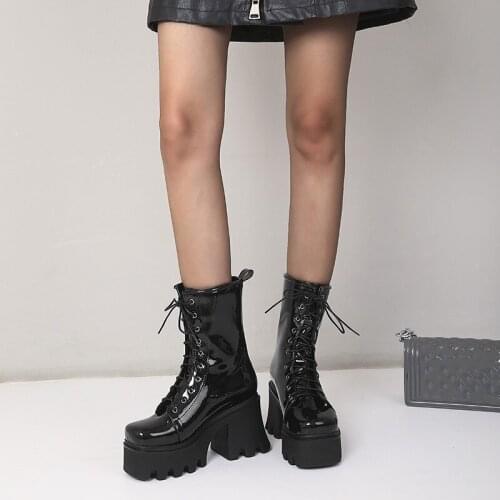 YMECHIC Sexy Ladies Patent Leather Ankle Boots 2021 Autumn Winter Thick Bottom Short Botas Tube Womens Platform Shoes Red Black