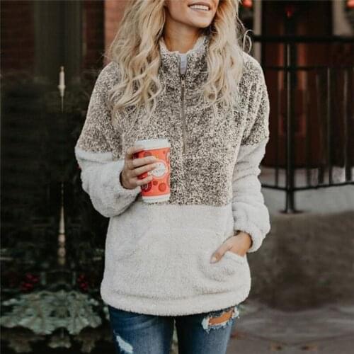 2020 Zipper Up Stand Collar Sweaters Women Pullovers Autumn Winter Warm Plush Loose Cotton Soft Long Sleeve Female Coat Jacket