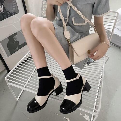 Vintage Mary Jane Womens Shoes Spring And Summer New Fashion All-Match Round Toe Shallow Mouth High Heel Small Leather Shoes