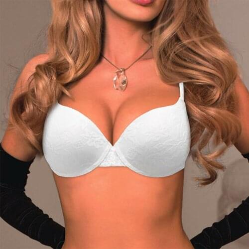 Vgplay Sexy Bra Solid White Padded Push Up Women Bra Plus Size Plunge Underwire Lingerie Lace Bandage Bralette