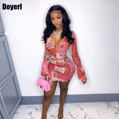 Bandana Print Sexy Two Piece Set Summer Clothes for Women Bodycon Dress Crop Top Drawstring Mini Skirt Sets Night Club Outfits