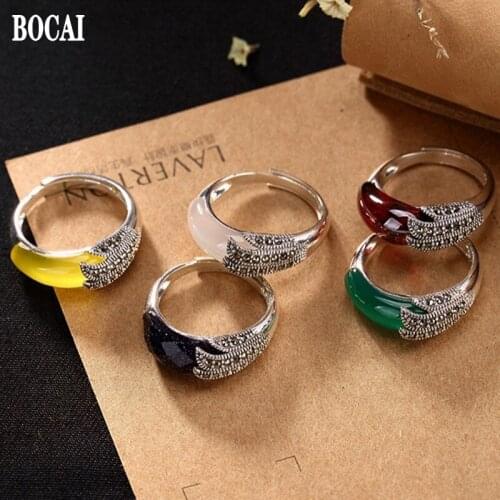100% real S925 pure silver ring for female Marksay stone inlaid pomegranate red female rings New 925 silver woman rings