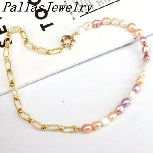 5Pcs Fashion Freshwater Pearl Chain Charm Necklace For Women Punk Chain Choker Jewelry