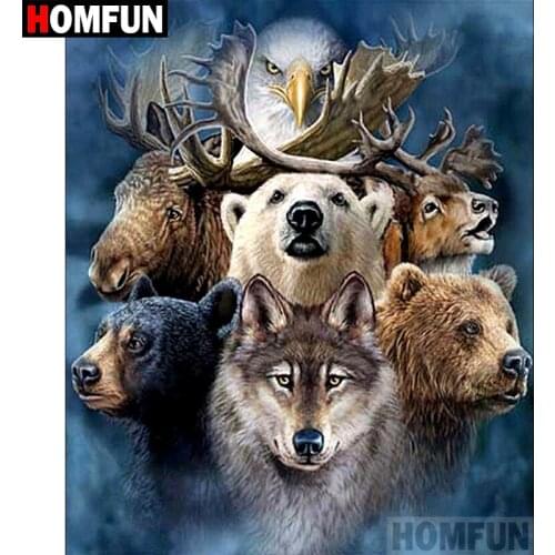 HOMFUN Art 5D Diy Diamond Painting "Wolf bear eagle deer" Diamond Pictures Cross Stitch 3D Rhinestone Embroidery Decor A07515
