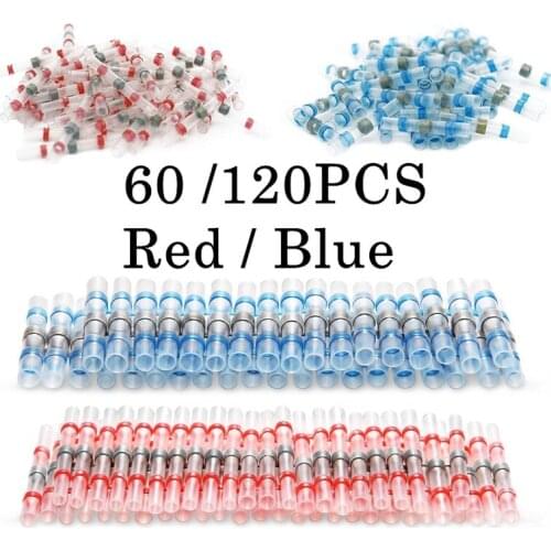 60/120PCS Heat Shrink Soldering Sleeve Terminals Insulated Waterproof Butt Wire Connectors Electrical Wire Soldered Terminals