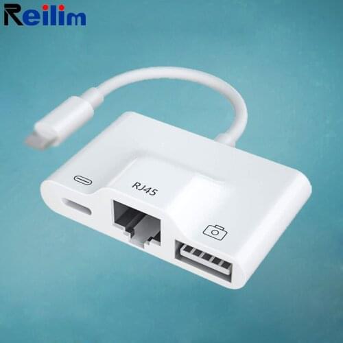 Reilim 3 in 1 Adapter For Lightning to RJ45 Ethernet LAN Wired Network OTG Digital Camera Reader Converter For lPhone X/XR/XS/8
