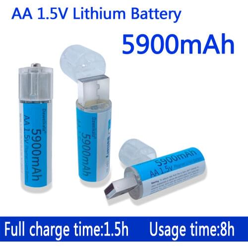New 1.5V AA Battery Rechargeable Battery 5900mAh USB Rechargeable AA Battery Lithium Polymer Battery Quick Charging by USB