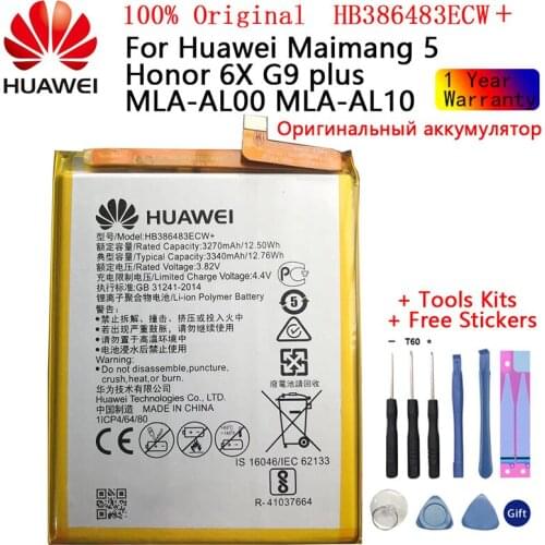 Huawei Original Battery HB386483ECW+ 3340mAh for Huawei Maimang 5 / Honor 6X G9 plus MLA-AL00 MLA-AL10 Replacement Batteries