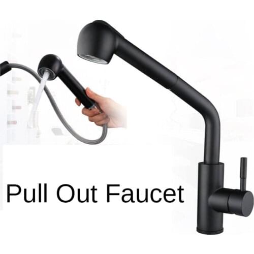 Black Kitchen Faucet Pull Out Pure Stream Spray Shower Head Mixer Hot Cold Sink Water Tap Single Handle Bathroom Accessories SUS