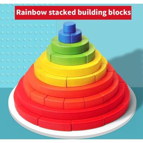 Diy Baby Toy Wooden Toy Montessori Assembly Creative Stacked Rainbow Building Blocks Game Educational Toy For Children Kids Gift