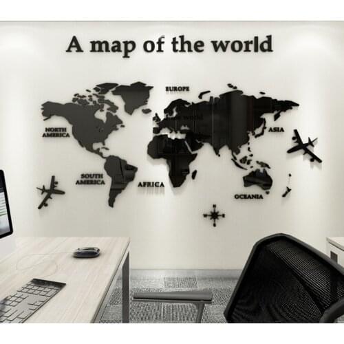 Home decor diy Europe world map wall stickers 3D acrylic office TV background wall crystal mirror decoration stickers