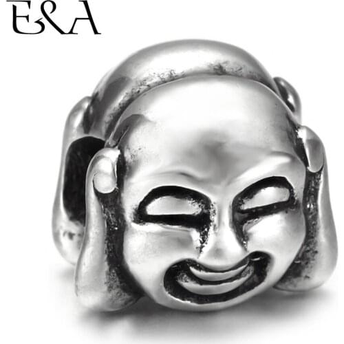 Stainless Steel European Beads Double Side Maitreya Buddha Charms Hole 5mm for Jewelry Making Supplies Bracelet Spacer Eur Bead