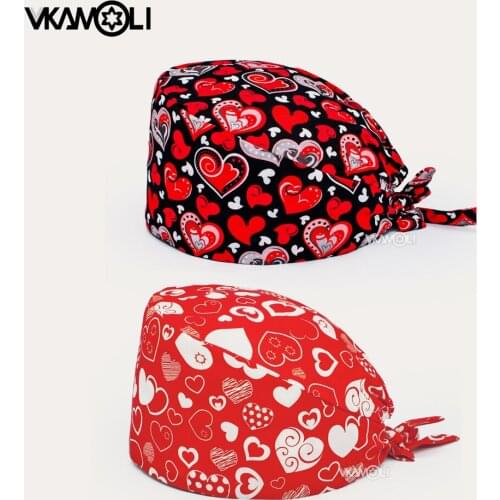Valentines Day Print Scrubs Caps Pet Grooming Agency Work Scrubs Caps Beauty Lab Hats scrub hat