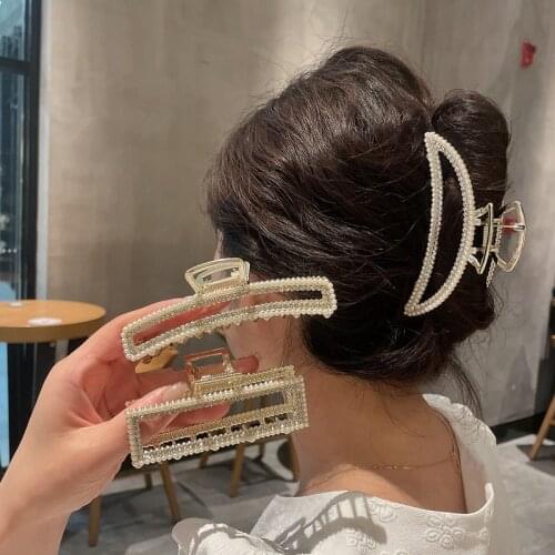 Metal pearl rhinestone hair clip large summer disc hair shark clip high-end hair accessories 2021 new hairpin Claws clip